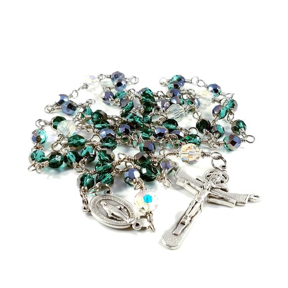 Handmade Five Decade Rosary, Unbreakable Rosary, Fire Polished Beads - Picture 1 of 10